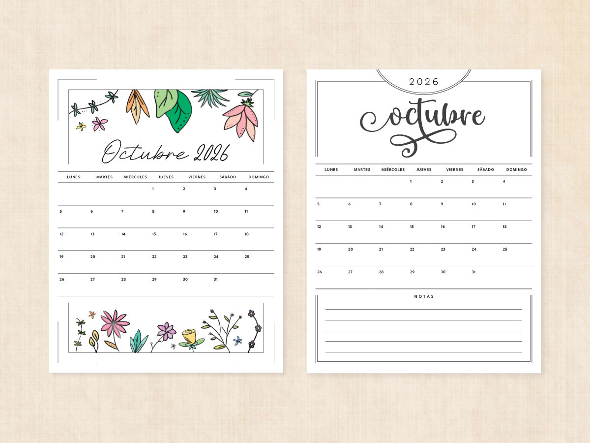 octubre 2026 calendario en blanco