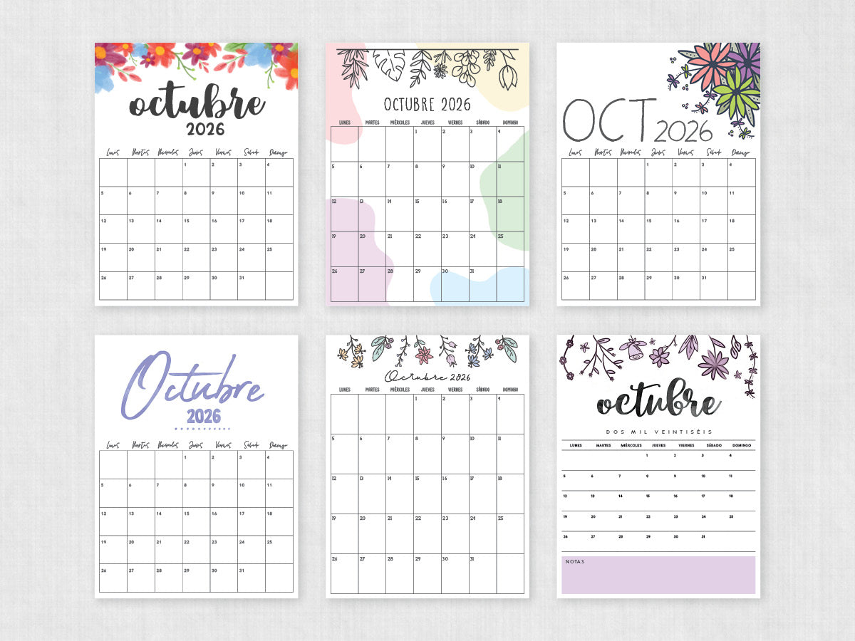 octubre 2026 calendario imprimible