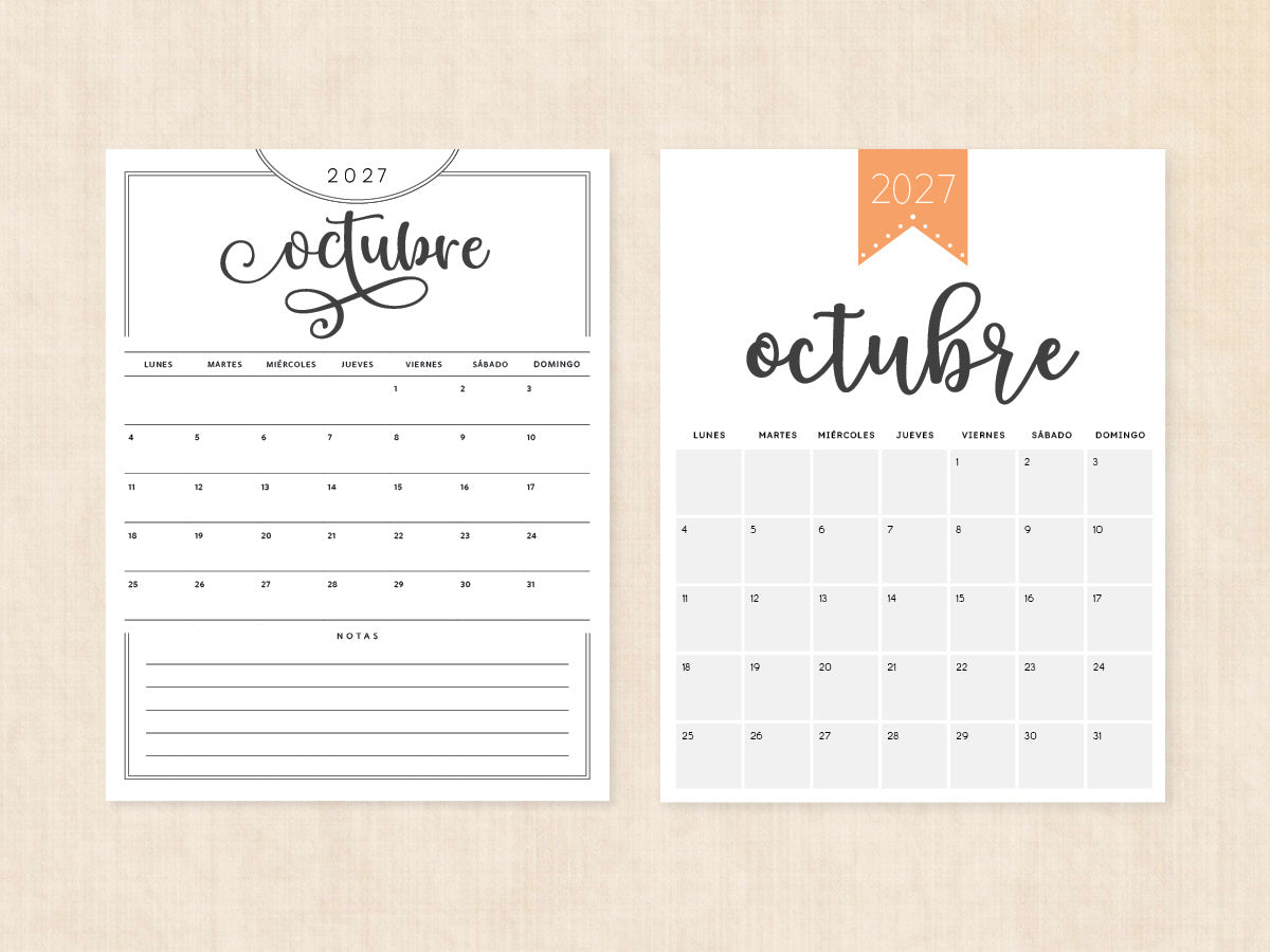 octubre 2027 calendario en blanco