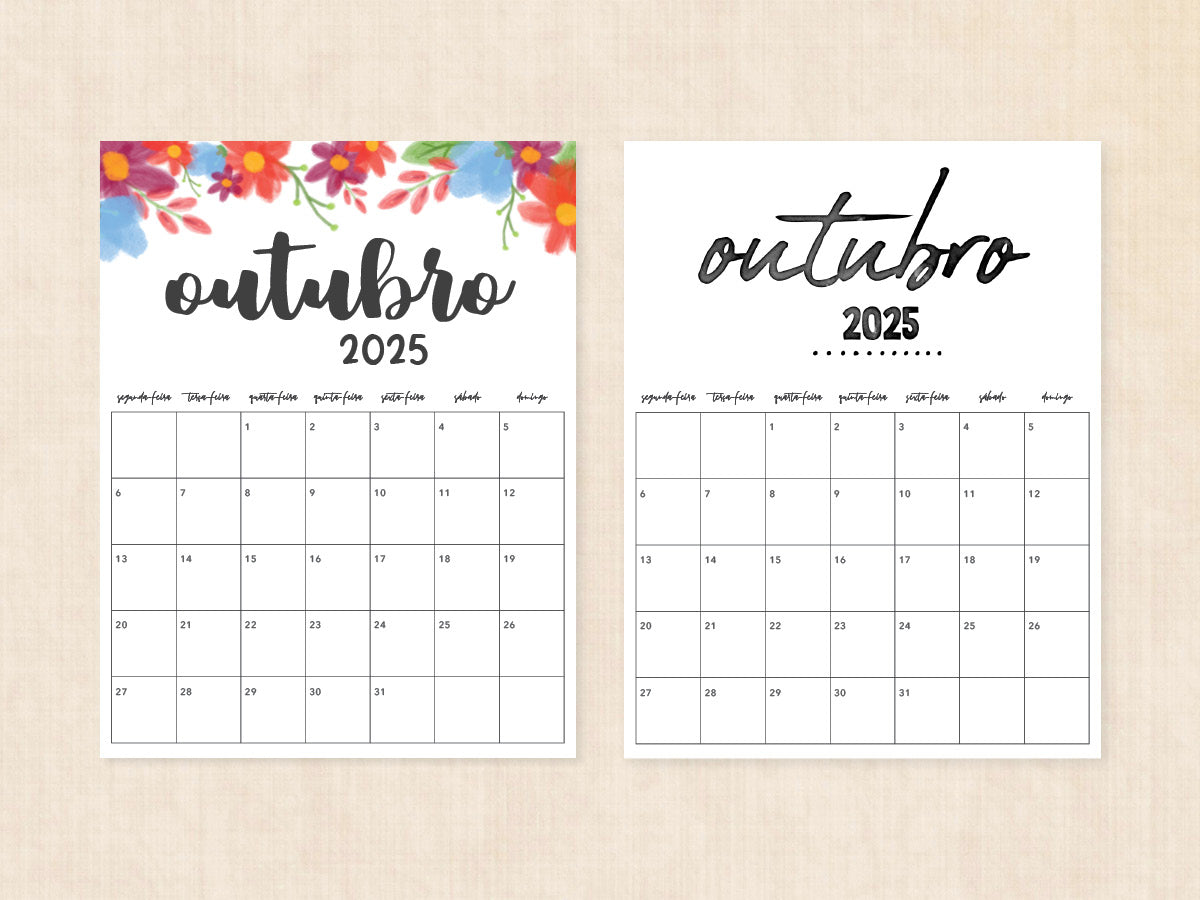 outubro 2025 calendário em branco