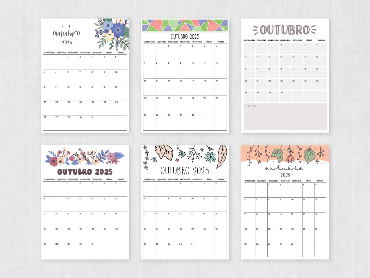 Calendário outubro 2025 · Modelos PDF para imprimir