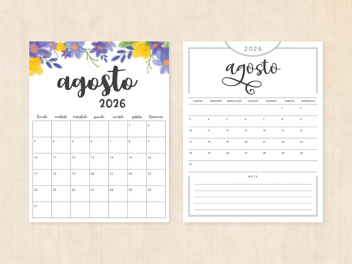 planner da stampare agosto 2026