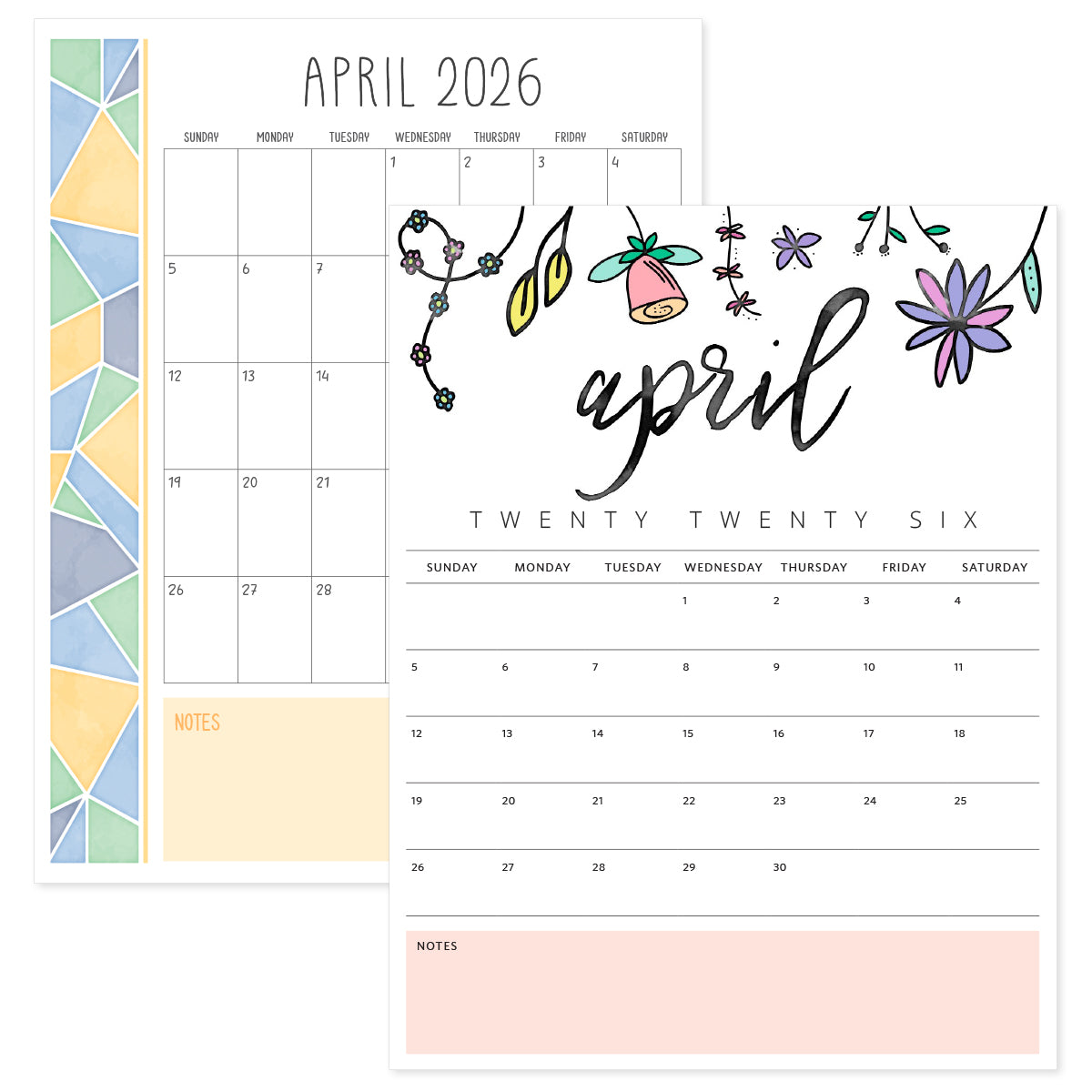 printable april 2026 calendar