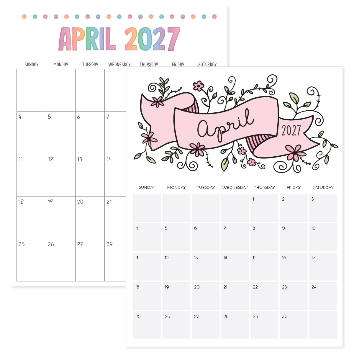 April 2027 Calendar · Printable PDF Templates April 2027 Calendar · Printable PDF Templates