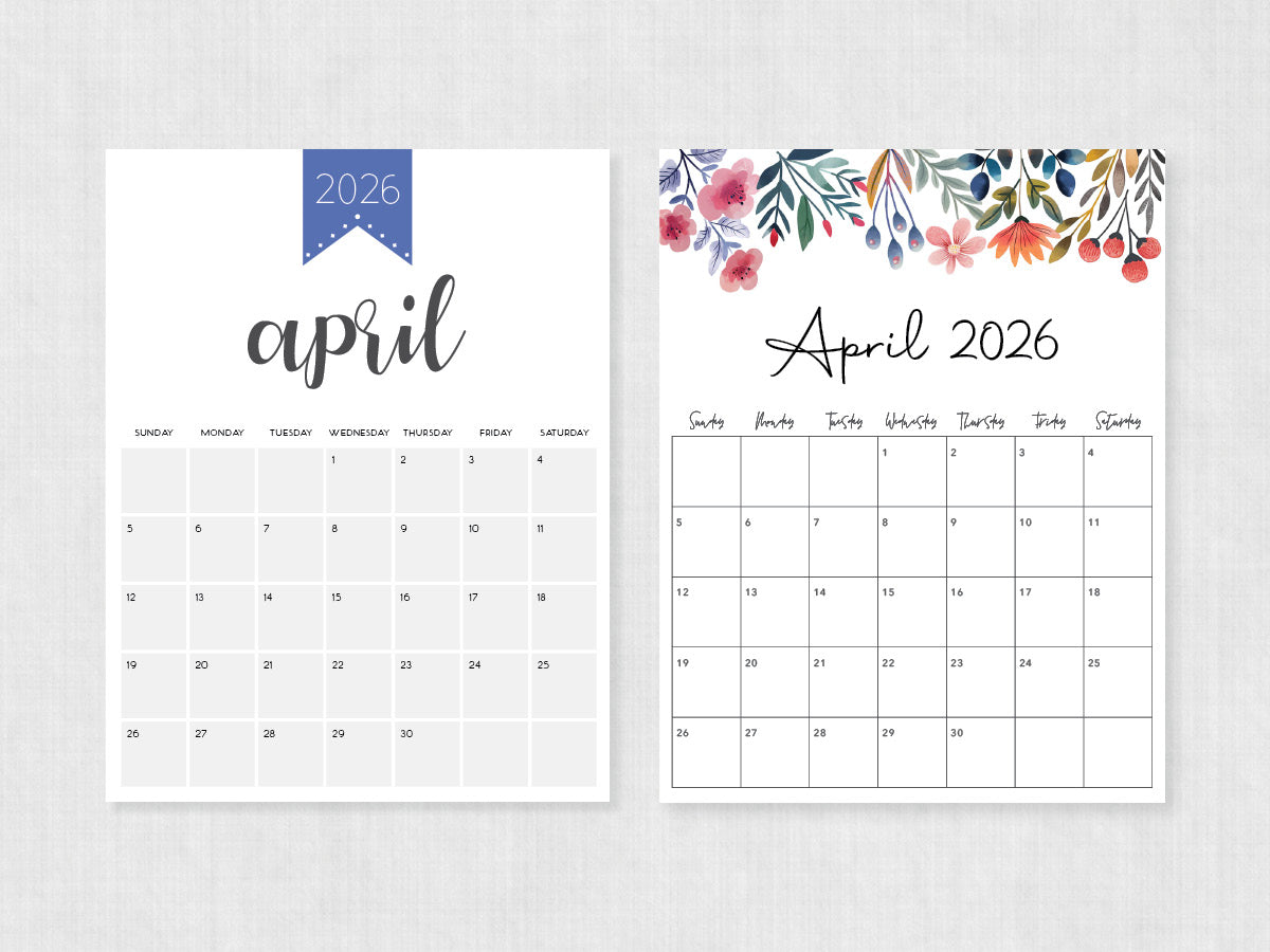 printable calendar april 2026