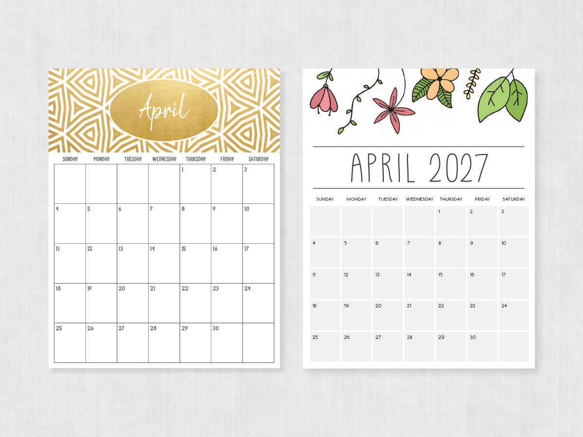 printable calendar april 2027