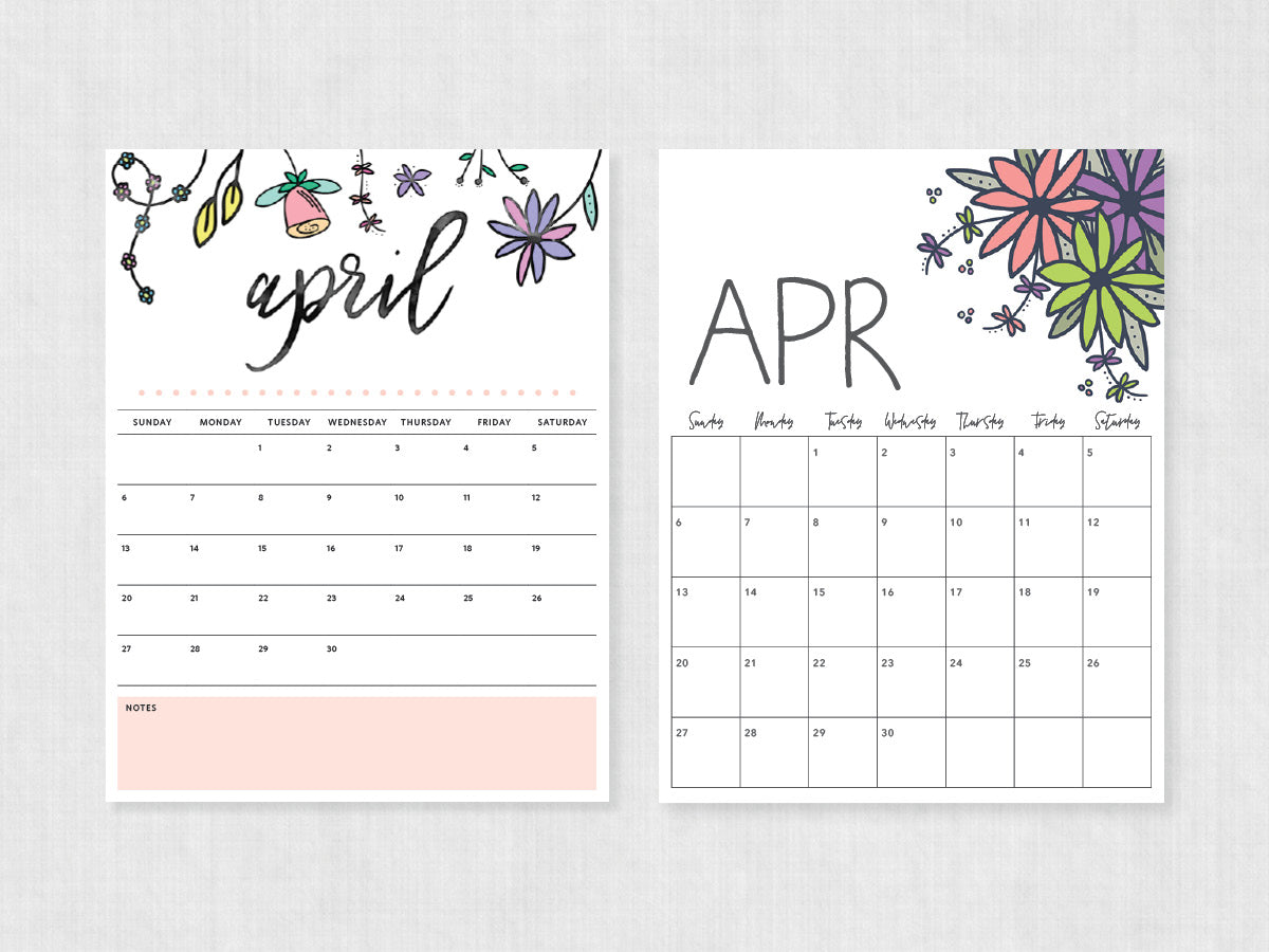 printable calendar april