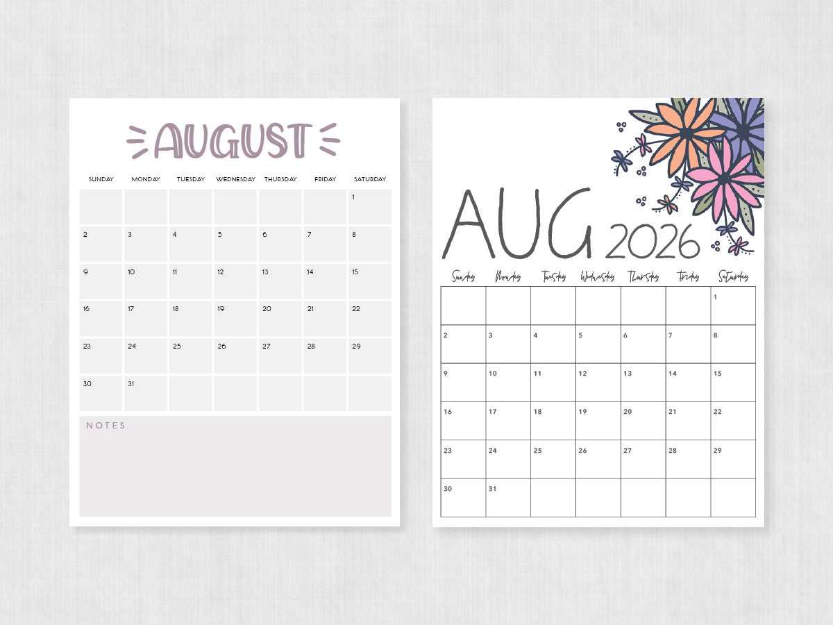 printable calendar august 2026