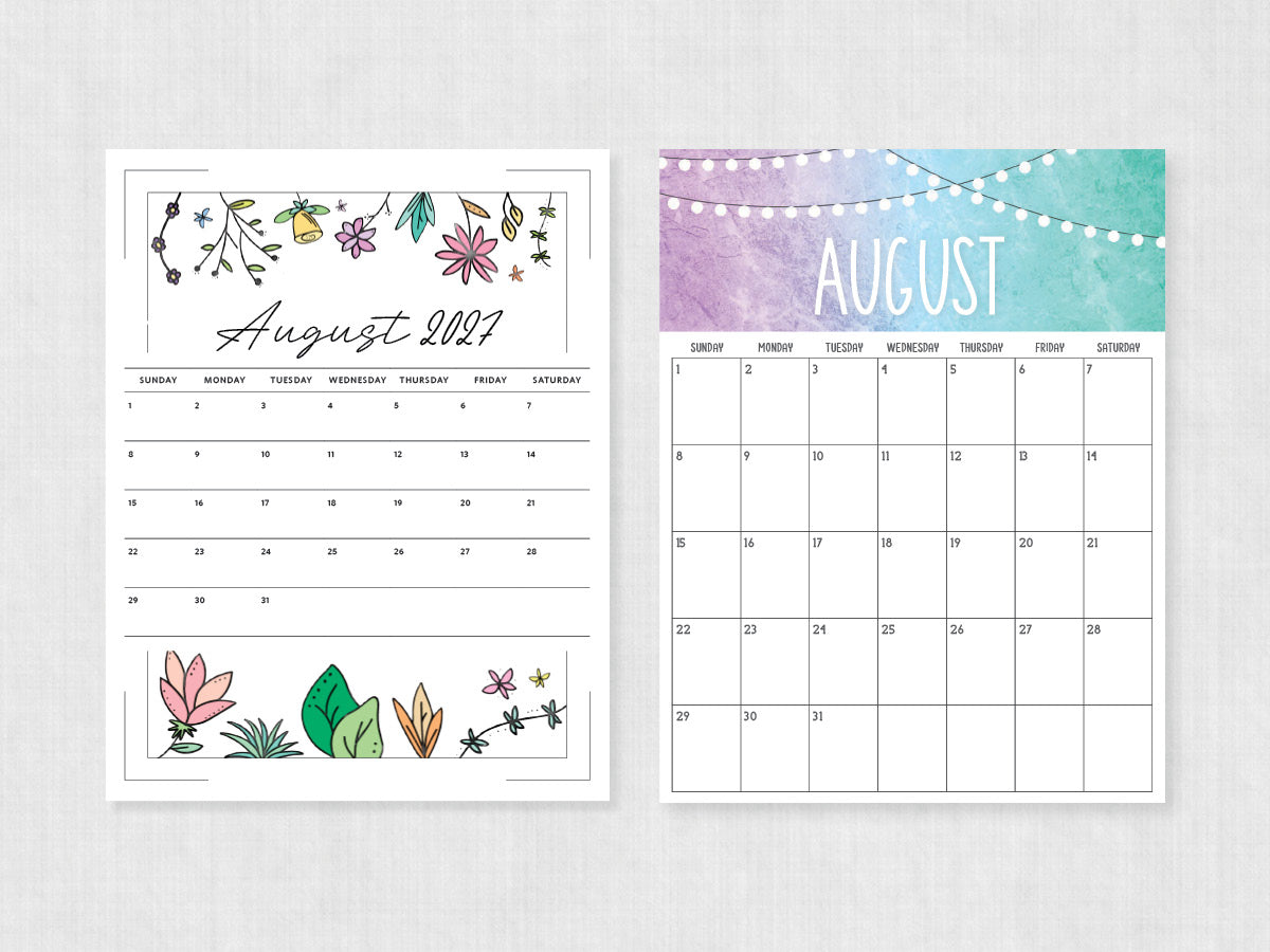 printable calendar august 2027