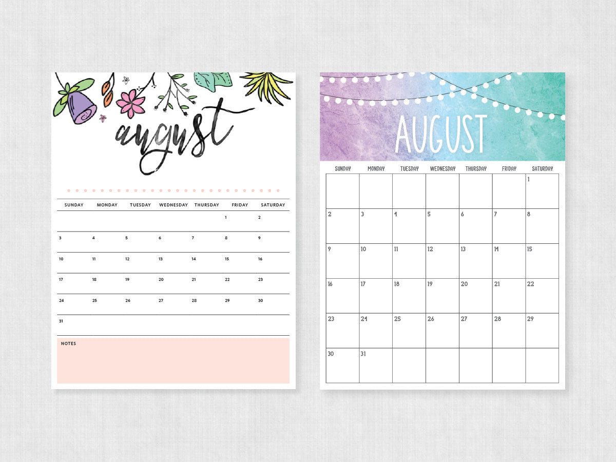 printable calendar august