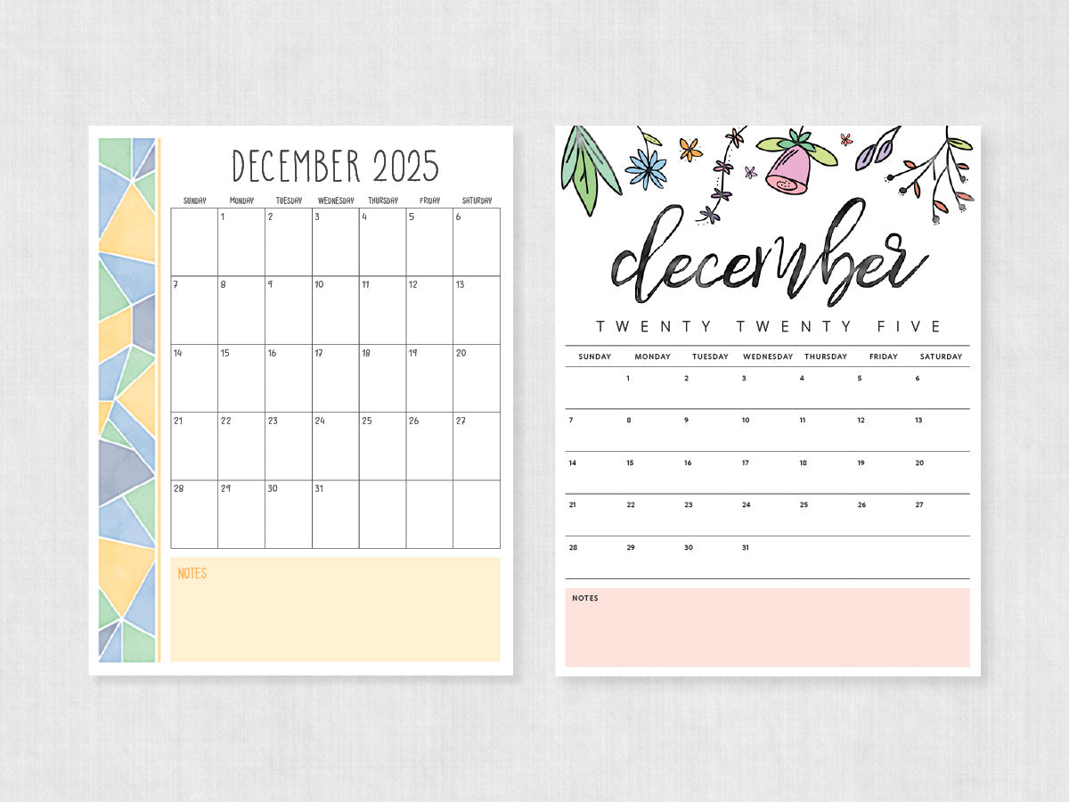 printable calendar december 2025