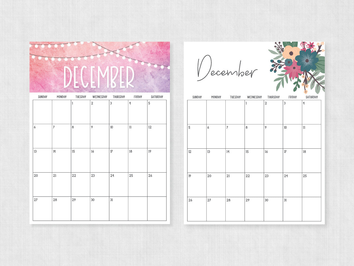 printable calendar december