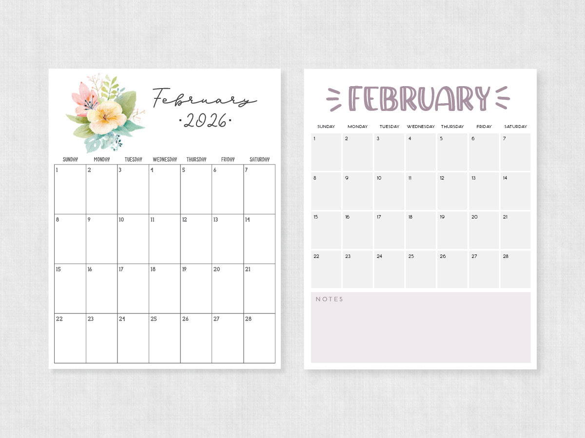 printable calendar february 2026
