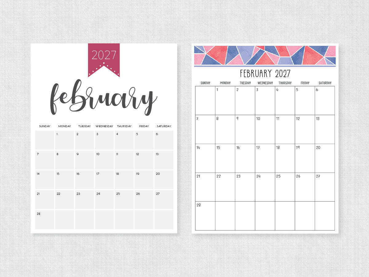 printable calendar february 2027