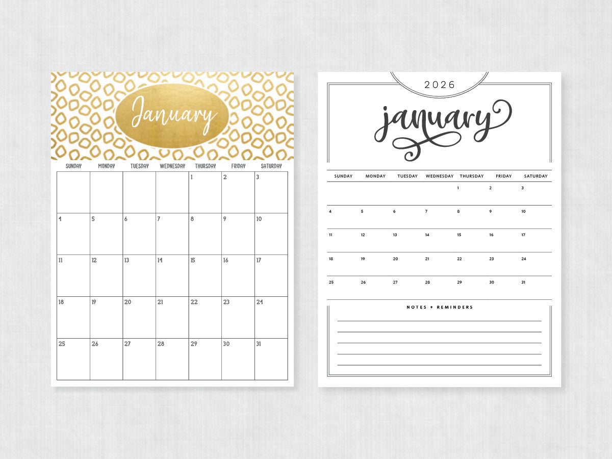 printable calendar january 2026