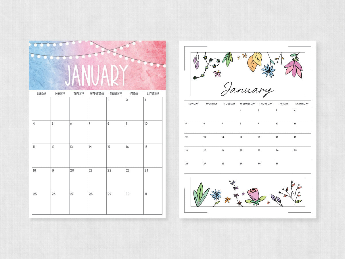 printable calendar january
