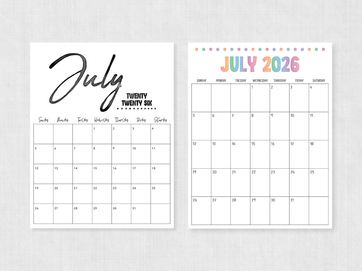 printable calendar july 2026