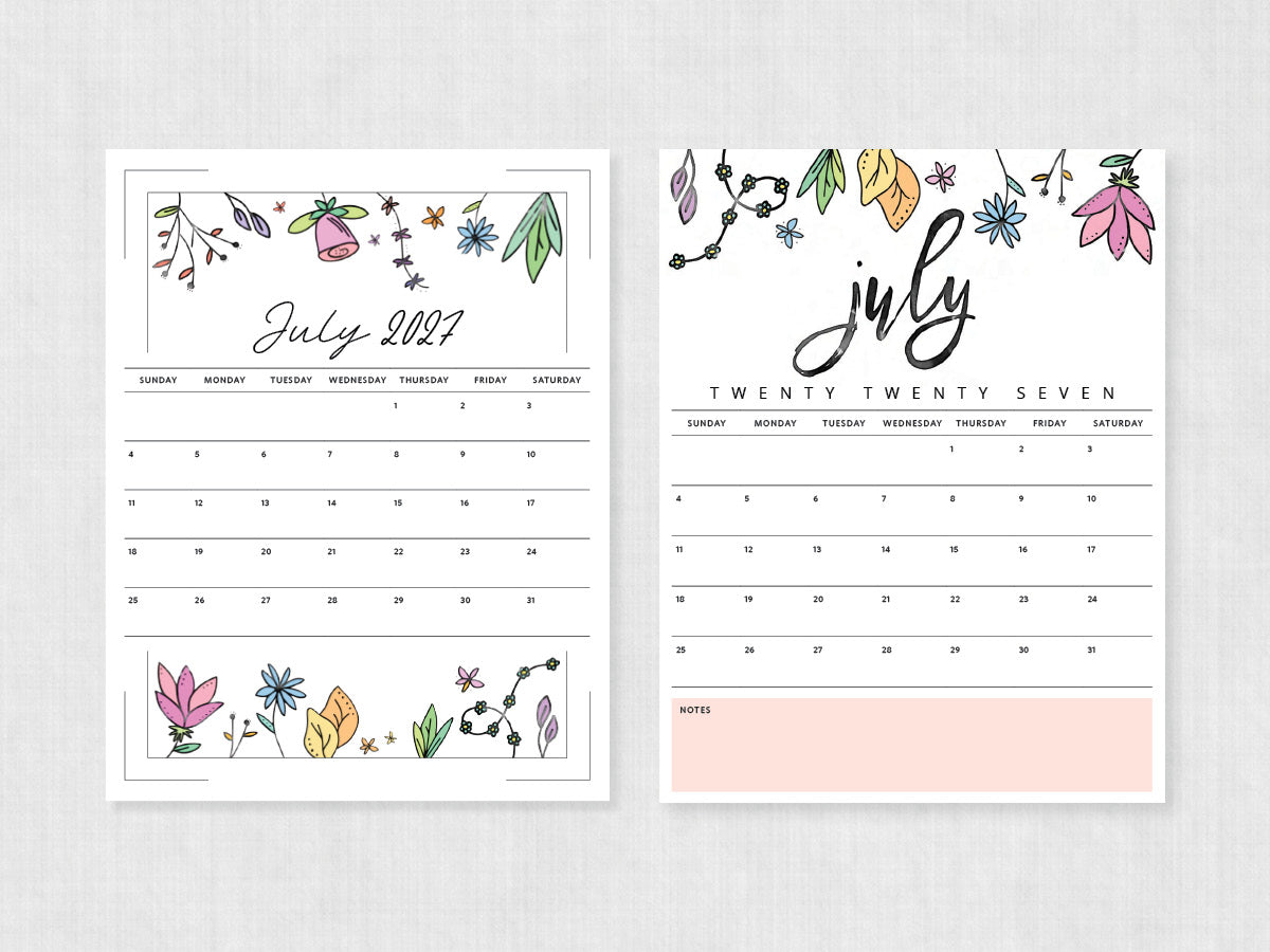 printable calendar july 2027