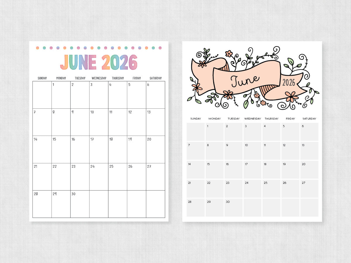 printable calendar june 2026