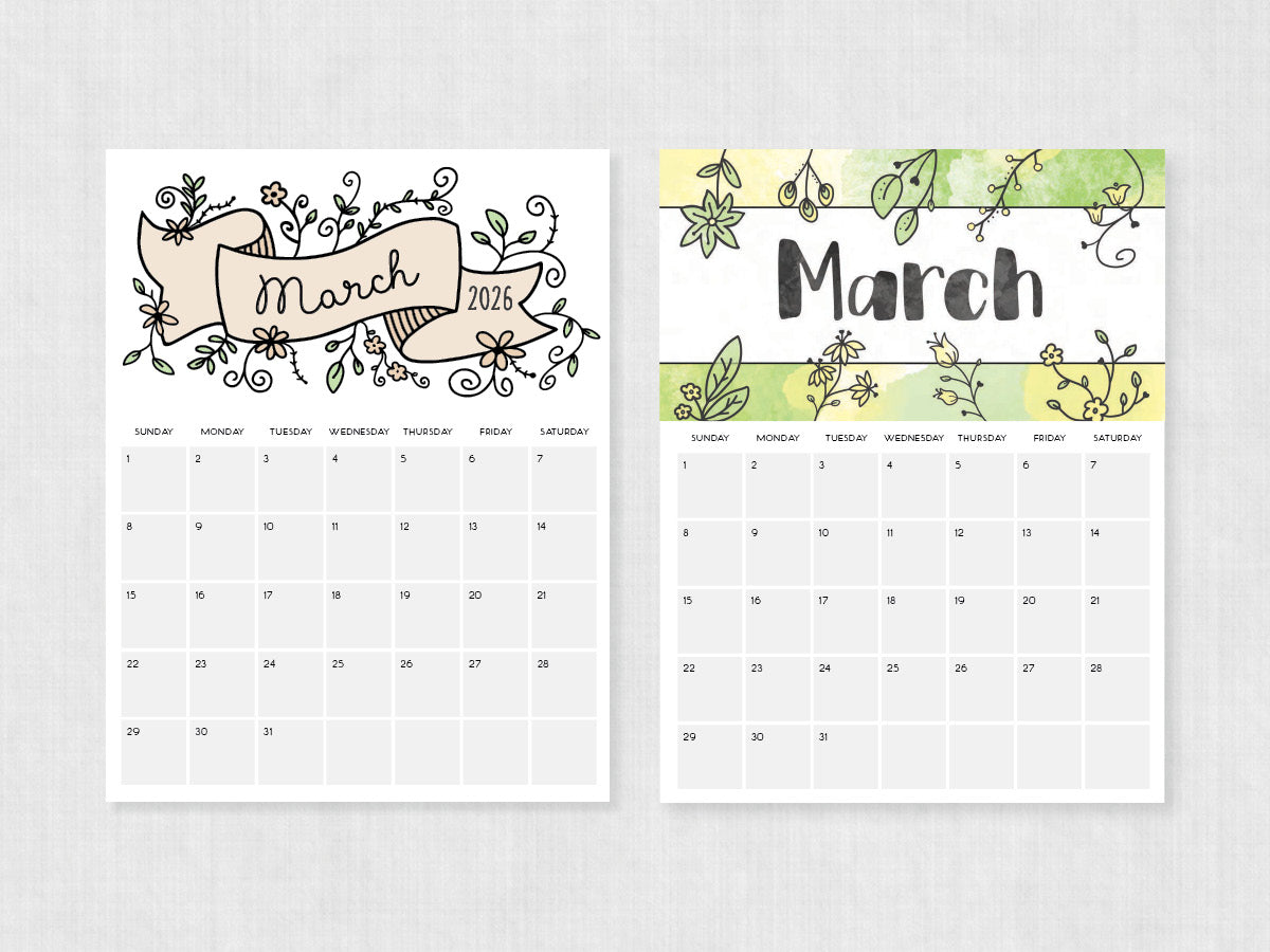 printable calendar march 2026