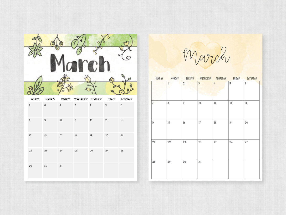 March Calendar · Printable PDF Template