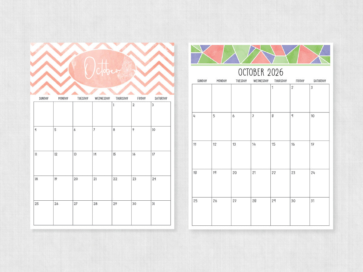 printable calendar october 2026
