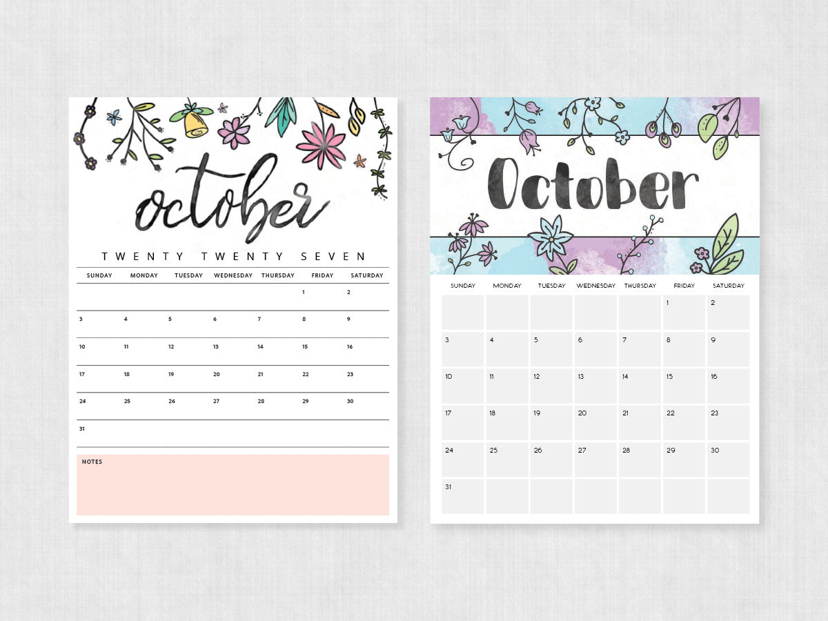 Aesthetic October Calendar 2027 2 October 2027 Calendar · Printable PDF Templates