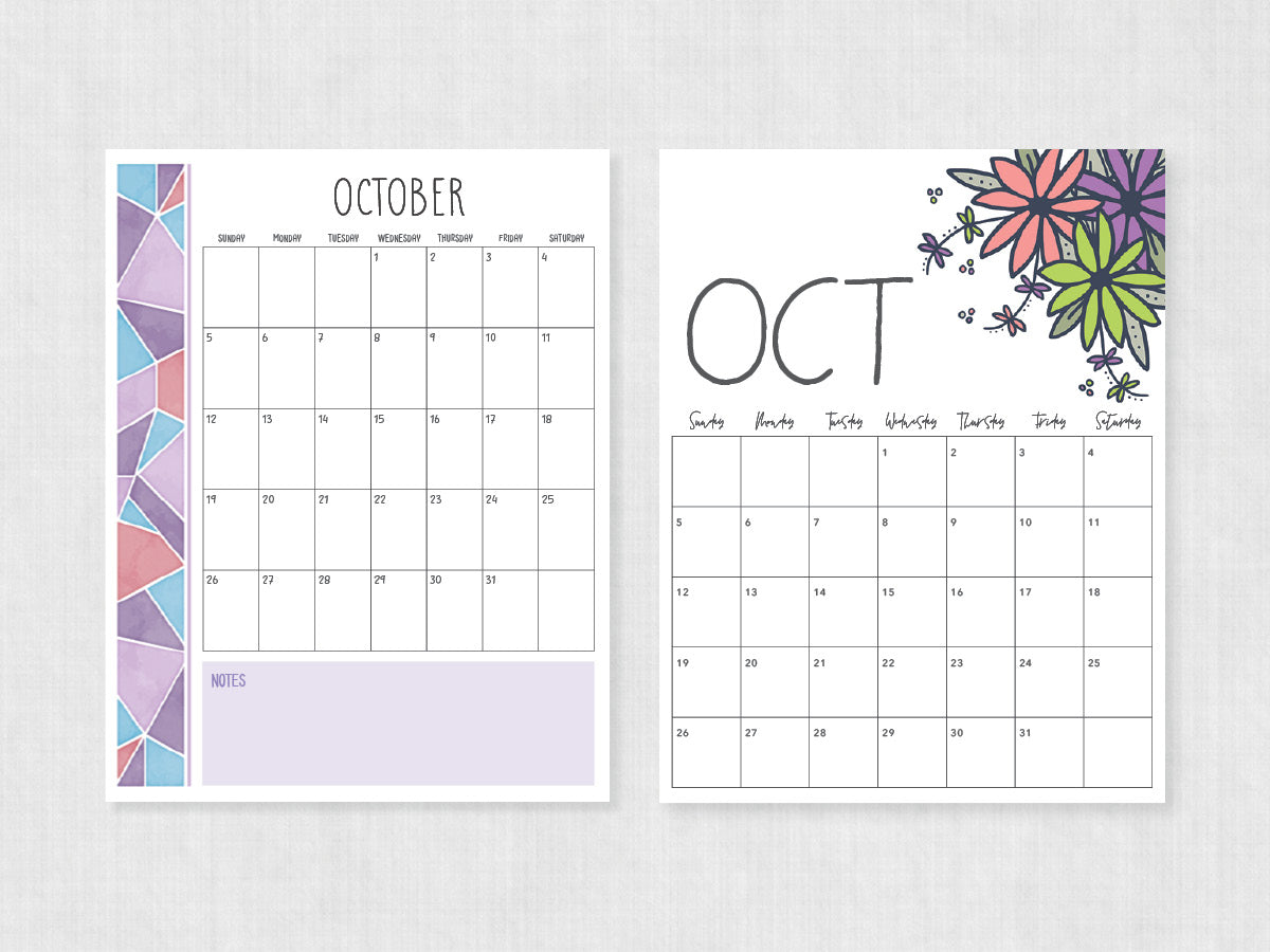 October Calendar · Printable PDF Template