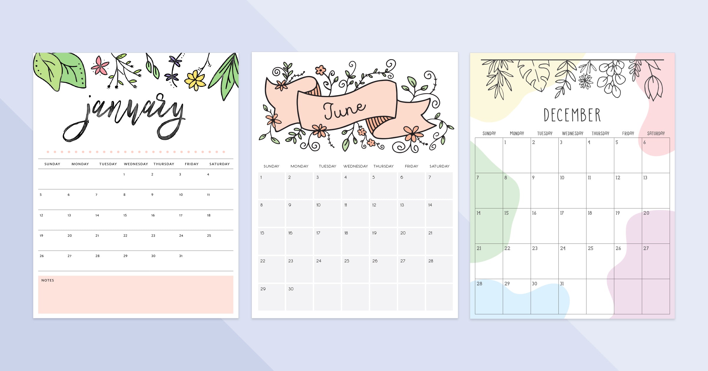 Printable Callen Blank Printable Calendars | Easy-to-Print PDF Templates