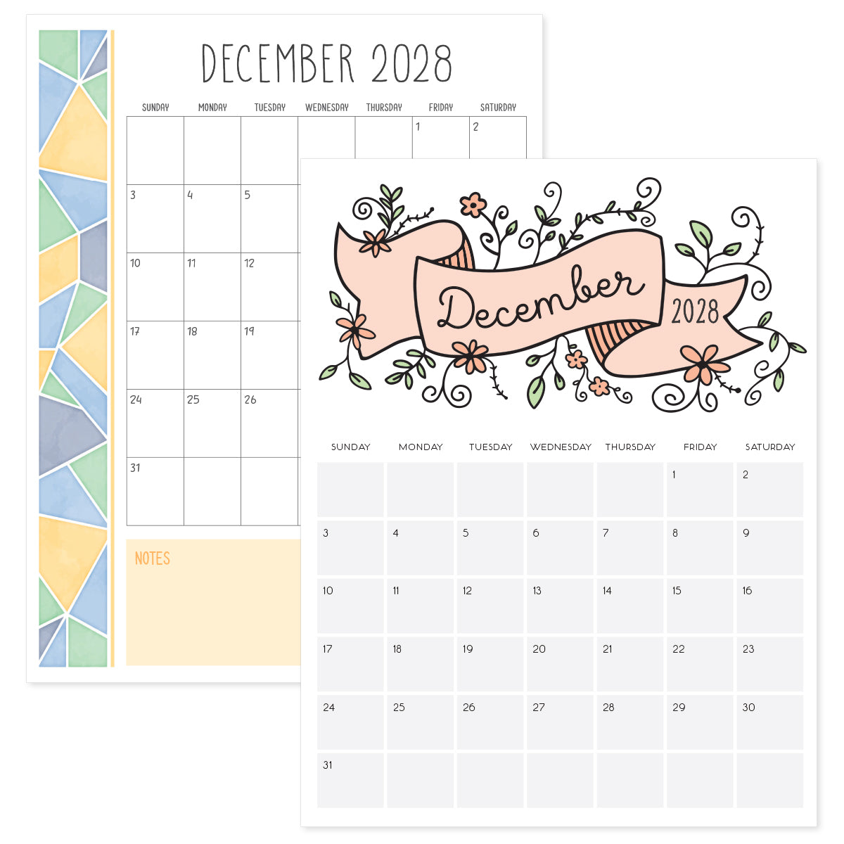 printable december 2028 calendar