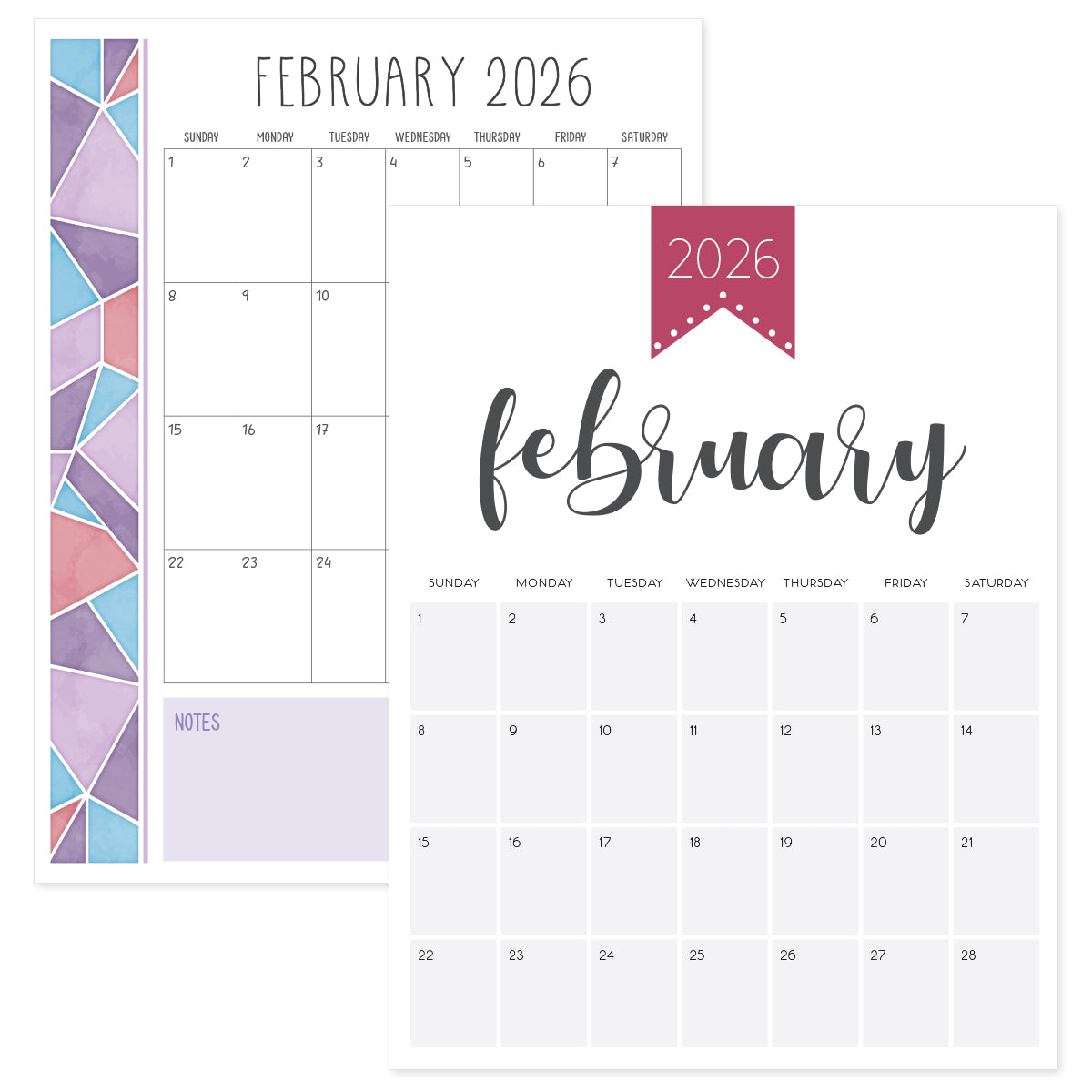 February 2026 calendar · printable pdf templates