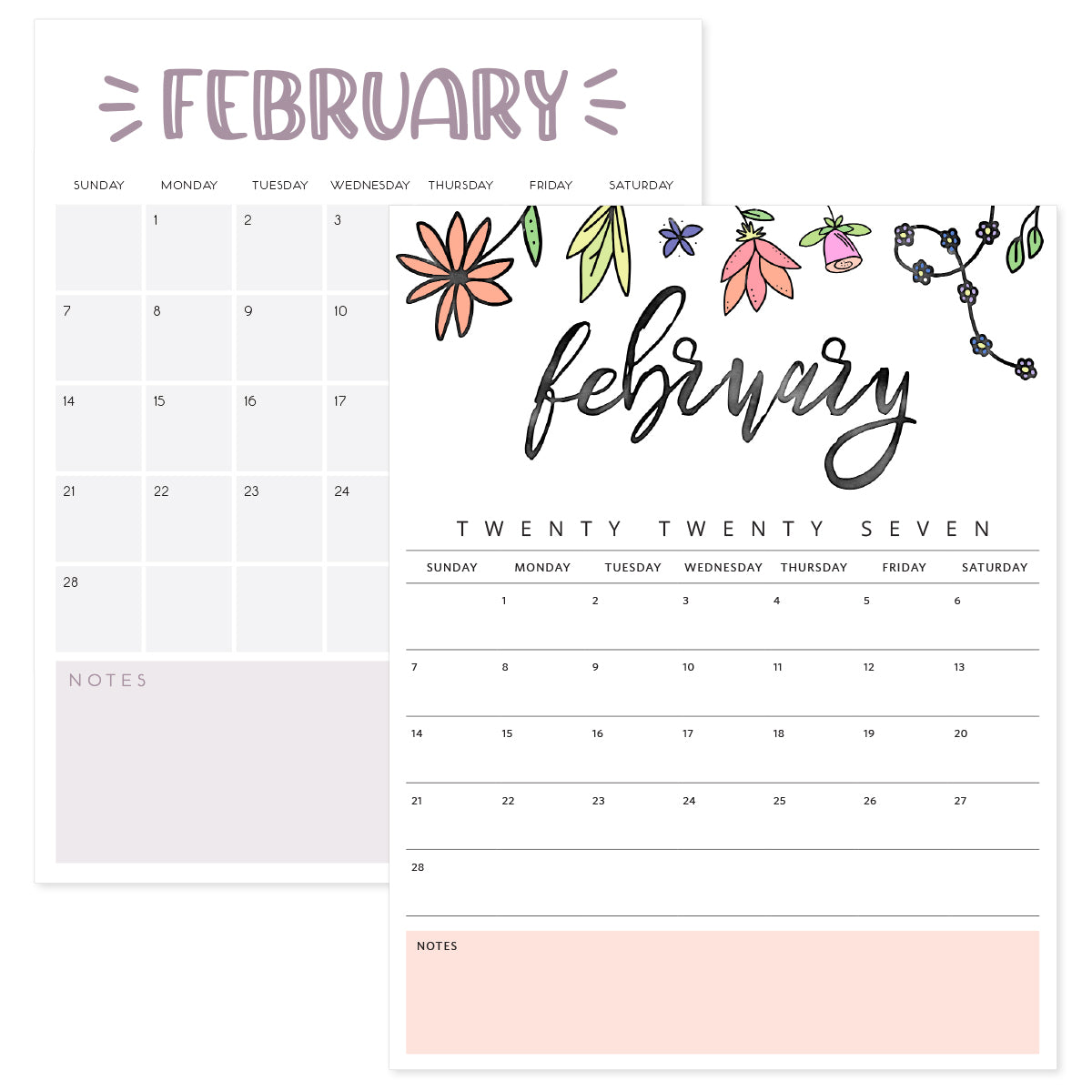 printable february 2027 calendar