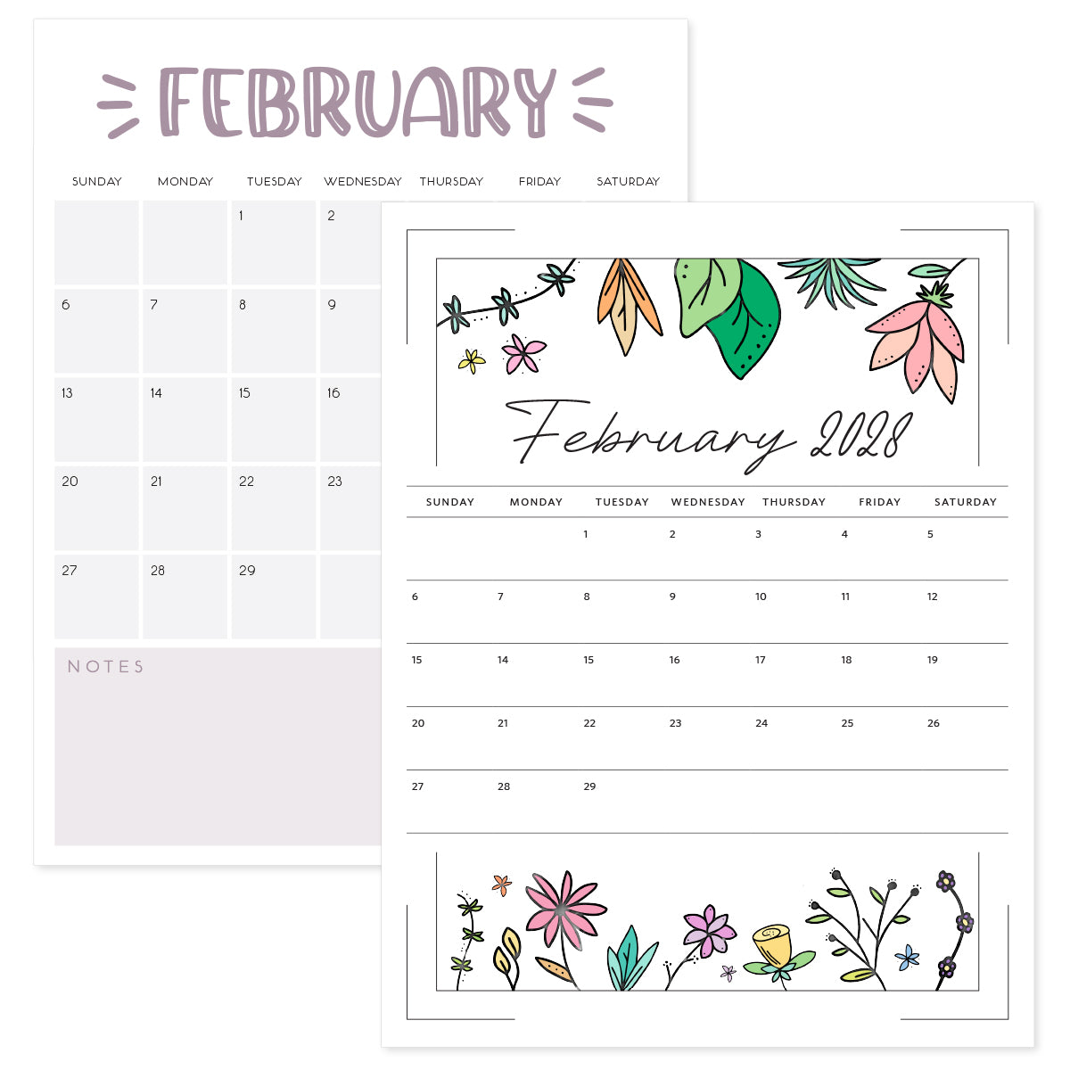 printable february 2028 calendar