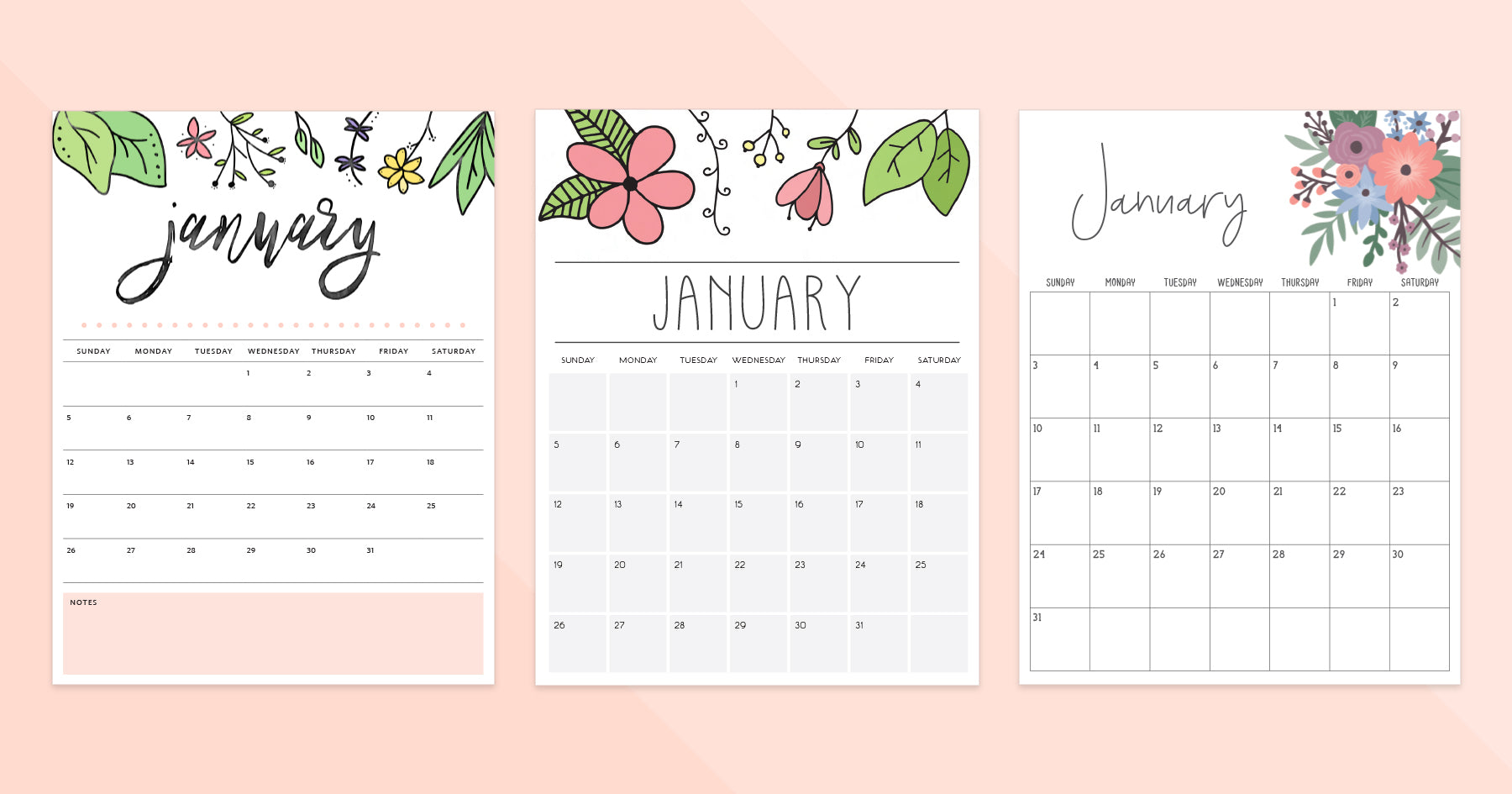 printable january calendar