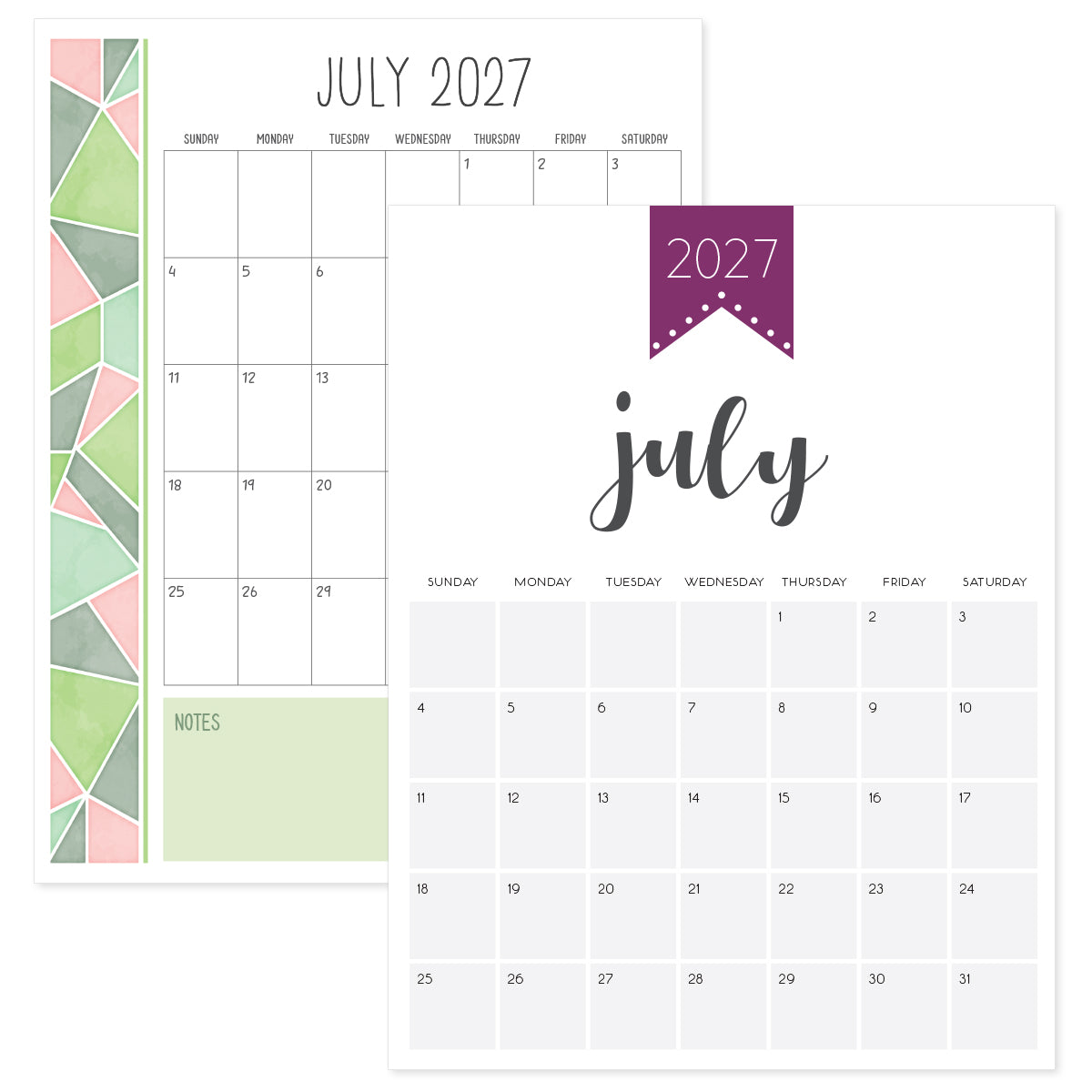 printable july 2027 calendar