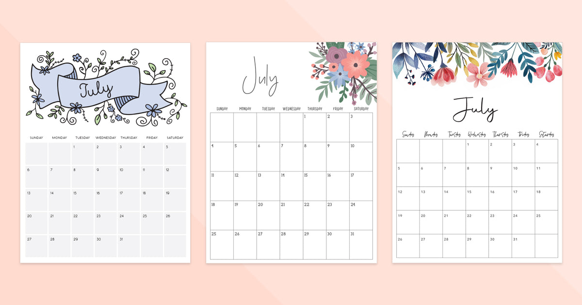 July Calendar Printable PDF Template