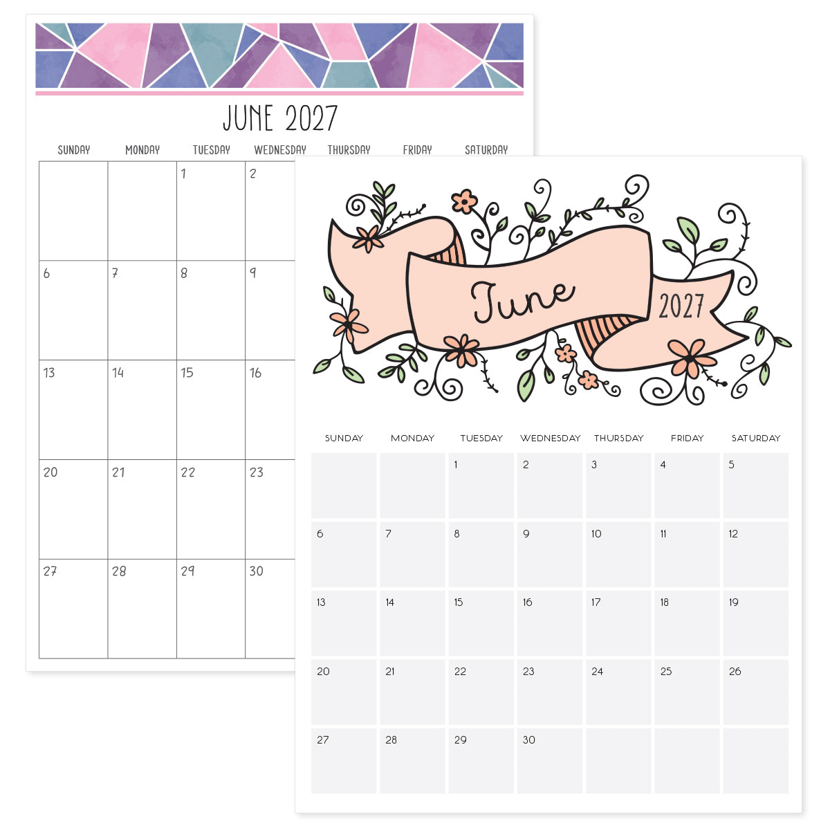 Printable June 2027 Monthly Calendar Template 5 June 2027 Calendar · Printable PDF Templates