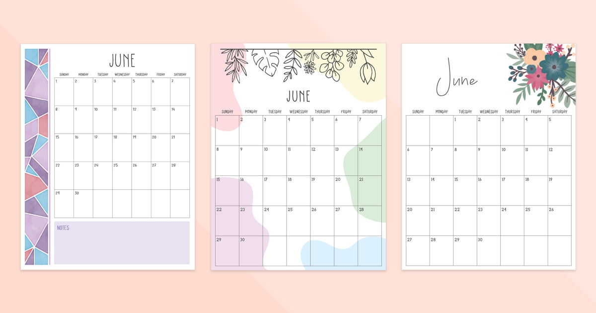 June Calendar Printable PDF Template