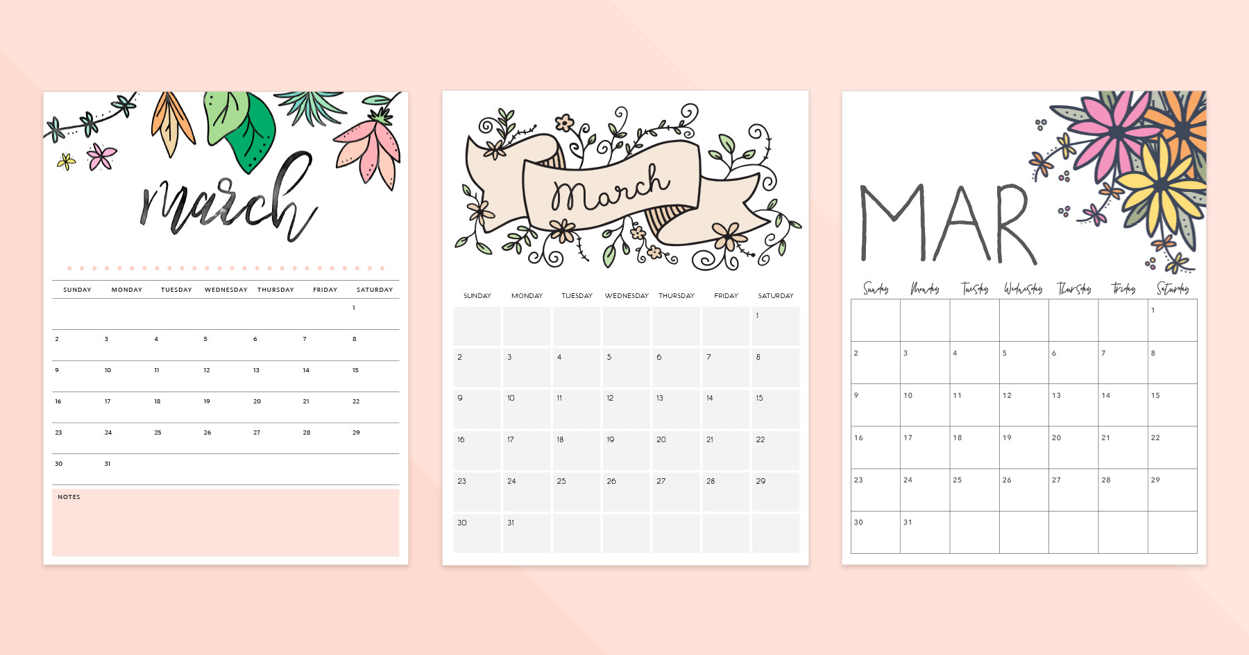 March Calendar · Printable PDF Template