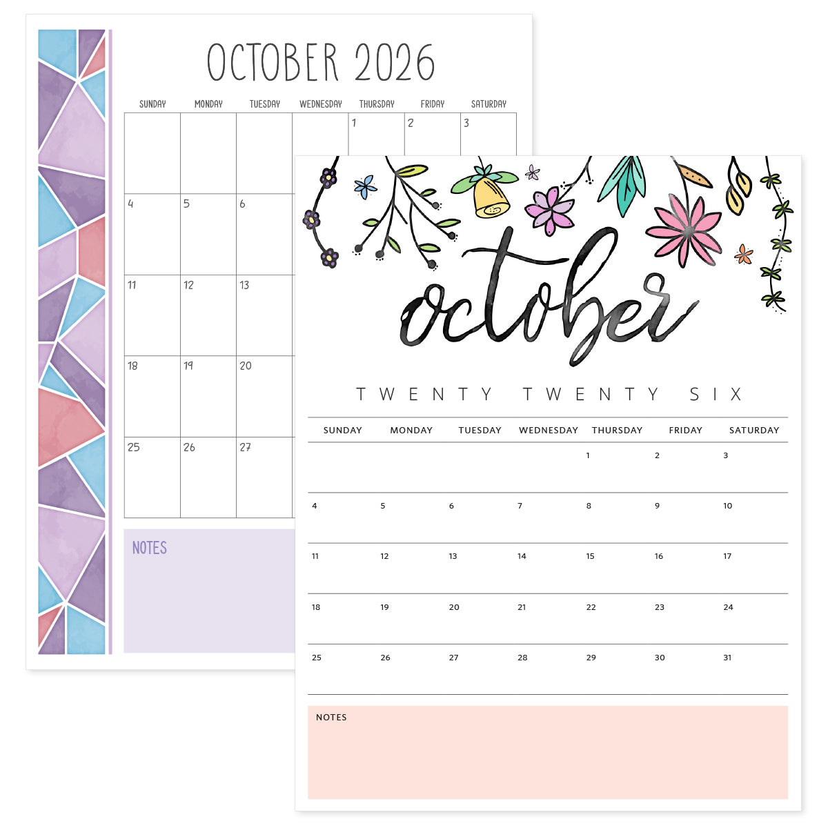 October 2026 calendar · printable pdf templates