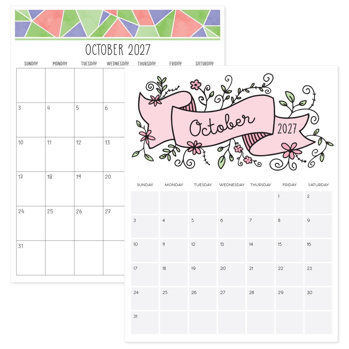 October 2027 Calendar · Printable PDF Templates October 2027 Calendar · Printable PDF Templates