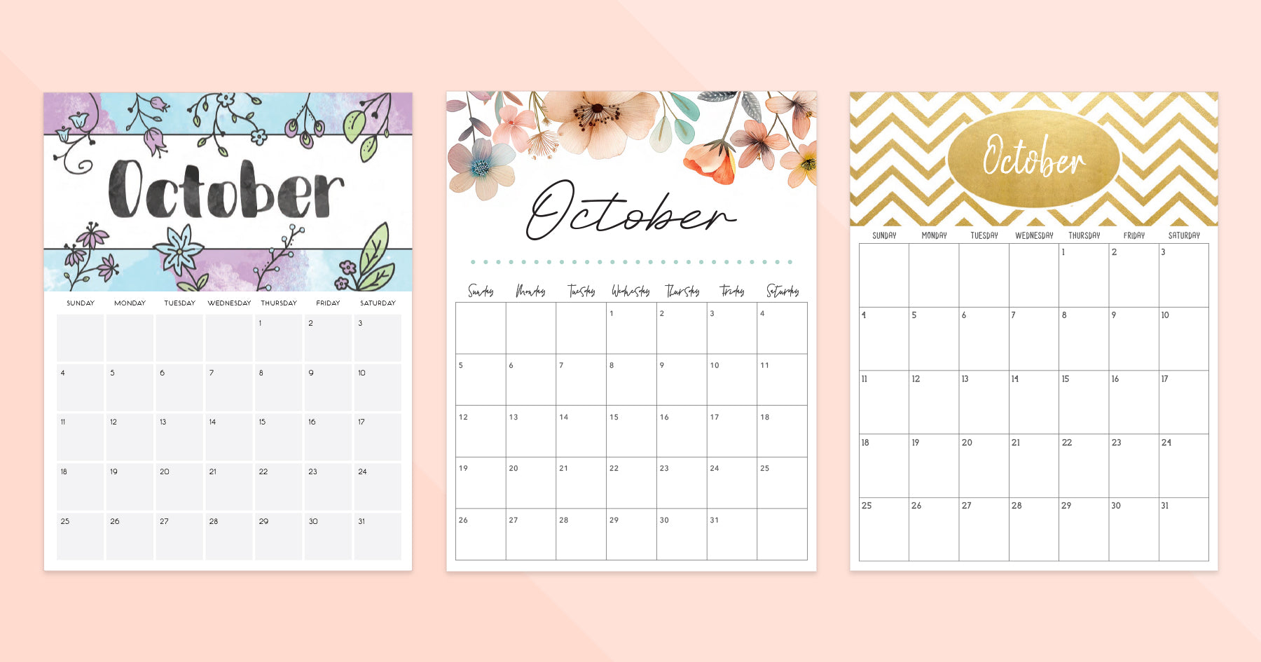 October Calendar · Printable PDF Template