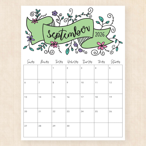 september 2026 calendar luminous lillies