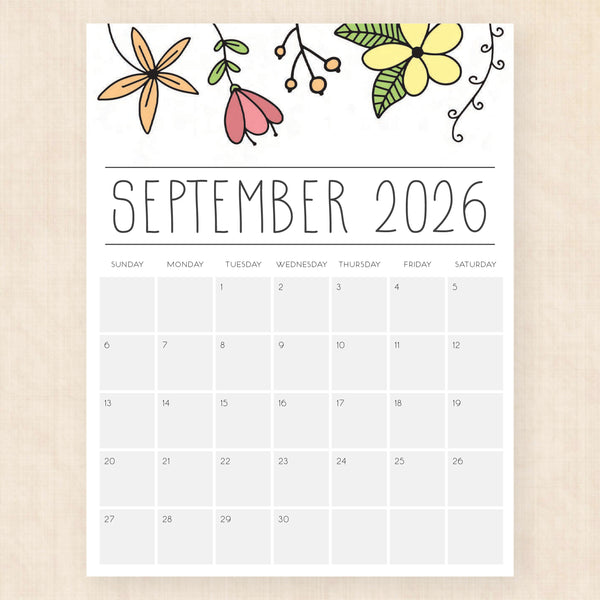 september 2026 calendar opulent orchids
