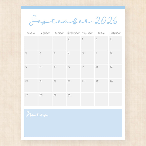 september 2026 calendar serene symphony