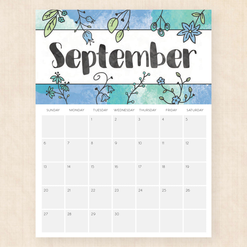 september 2026 calendar brilliant blossoms