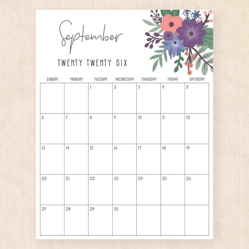 september 2026 calendar petunia punch