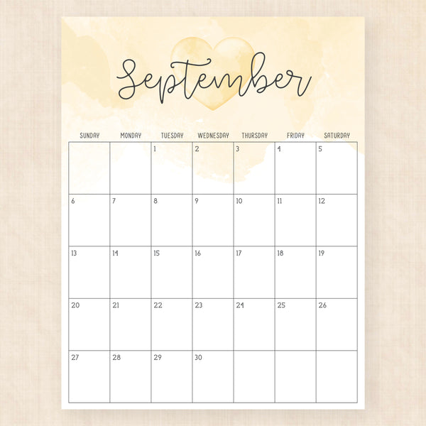 september 2026 calendar colorful crush
