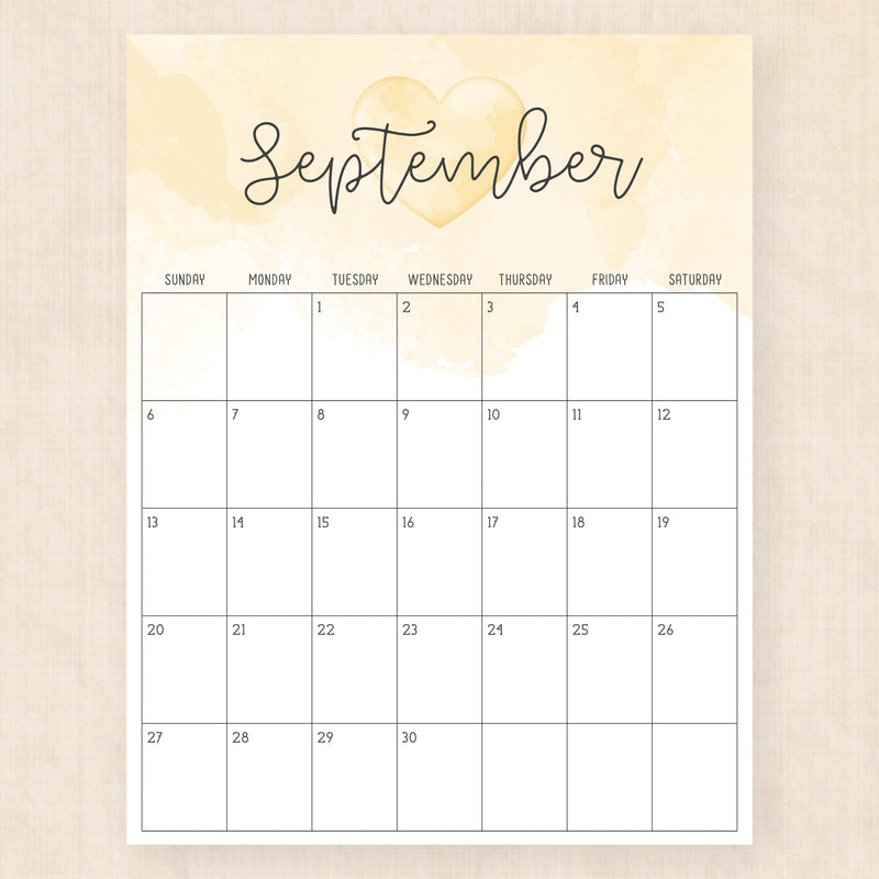 september 2026 calendar colorful crush