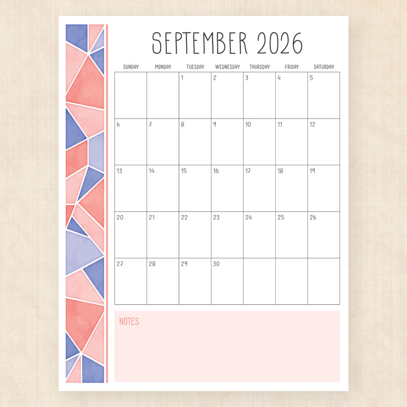 september 2026 calendar midsummer mosaic